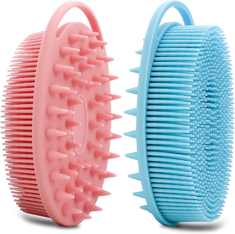HAYSNA 2 Pack Silicone Body Scrubber, Loofah Double-Sided Body Brush,Shower Scrubber and Scalp Massager Shampoo Brush for Sensitive Kids Women Men All Kinds of Skin (Pink & Blue) - Image 1
